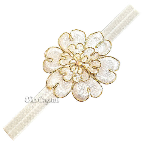 Gold White Flower Band - Chic Crystals