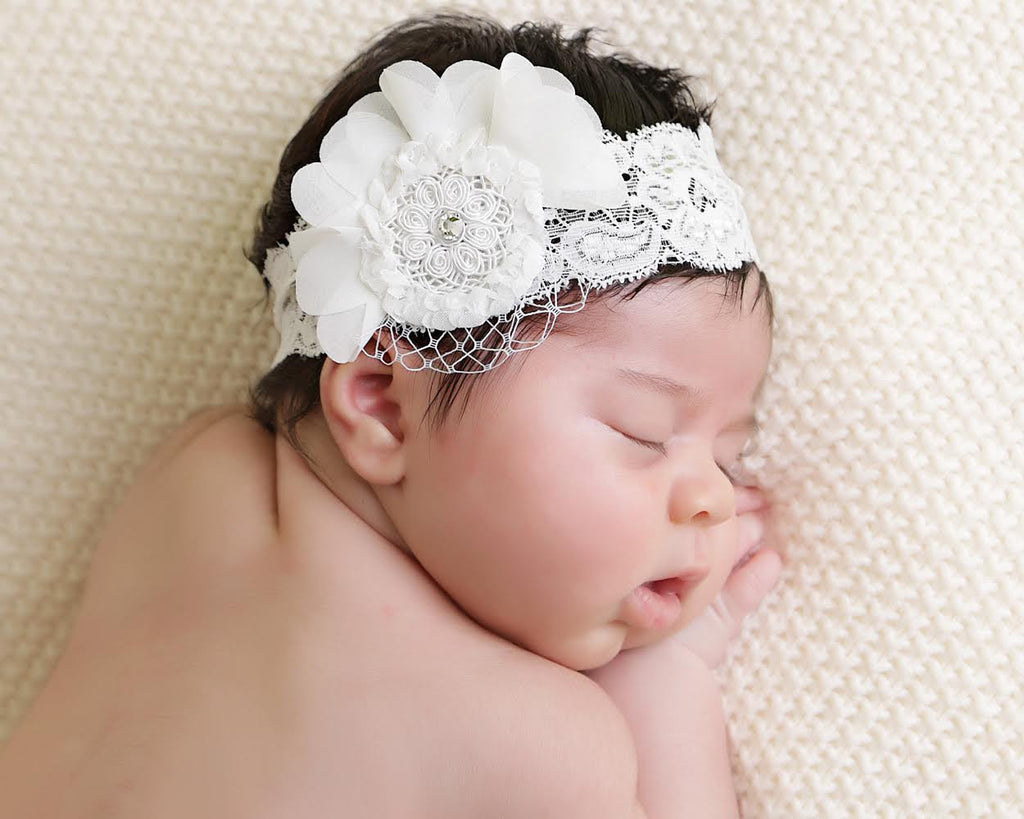 Chiffon Lace Headband - Chic Crystals