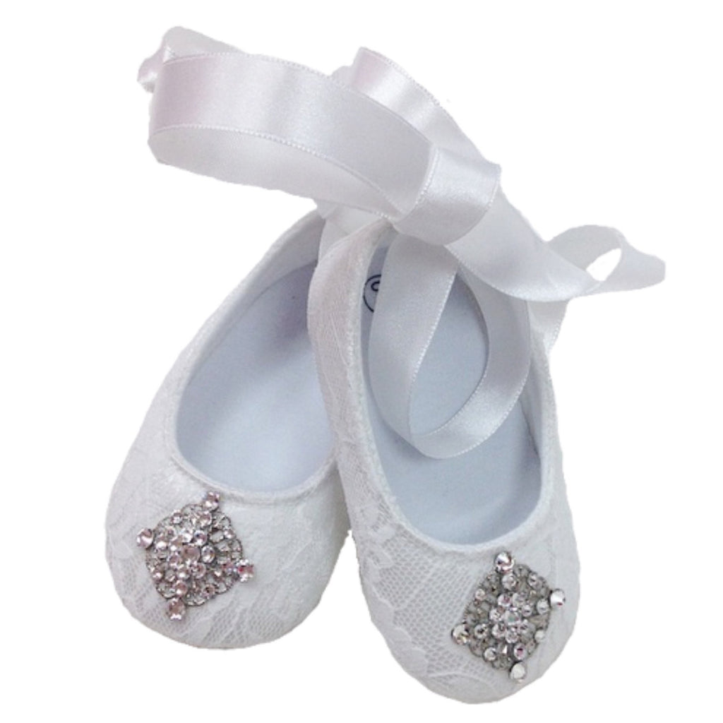 White Lace Baby Shoes - Chic Crystals