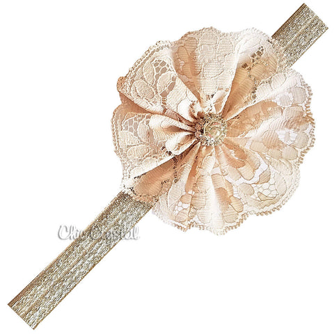 Nude Lace Headband - Chic Crystals