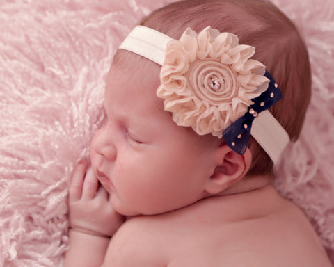 Rosette Peach Headband - Chic Crystals