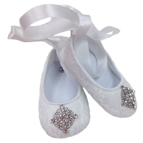 White Lace Baby Shoes - Chic Crystals