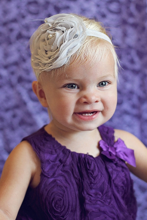 Gray Chiffon Headband - Chic Crystals
