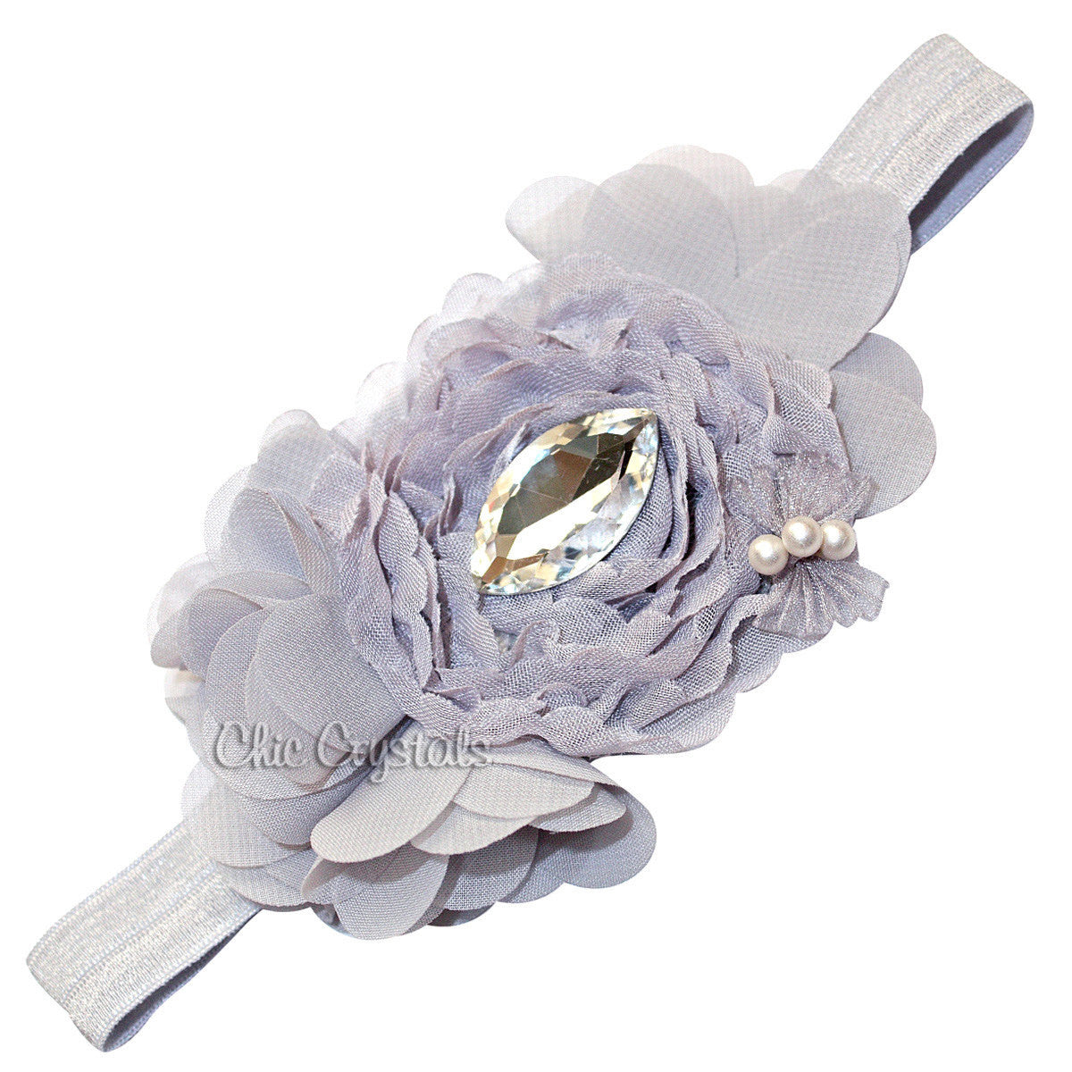 Gray Ruffled Headband - Chic Crystals