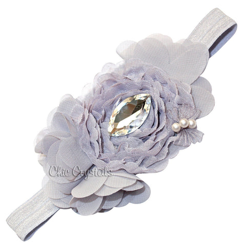 Gray Ruffled Headband - Chic Crystals