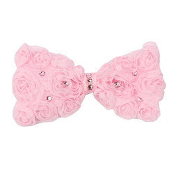 Pink Rosette Bow Hair Clip - Chic Crystals